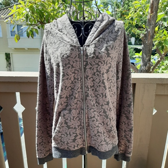 Hurley Tops - Hurley Brown Flower Print Full Zip Hoodie size M
